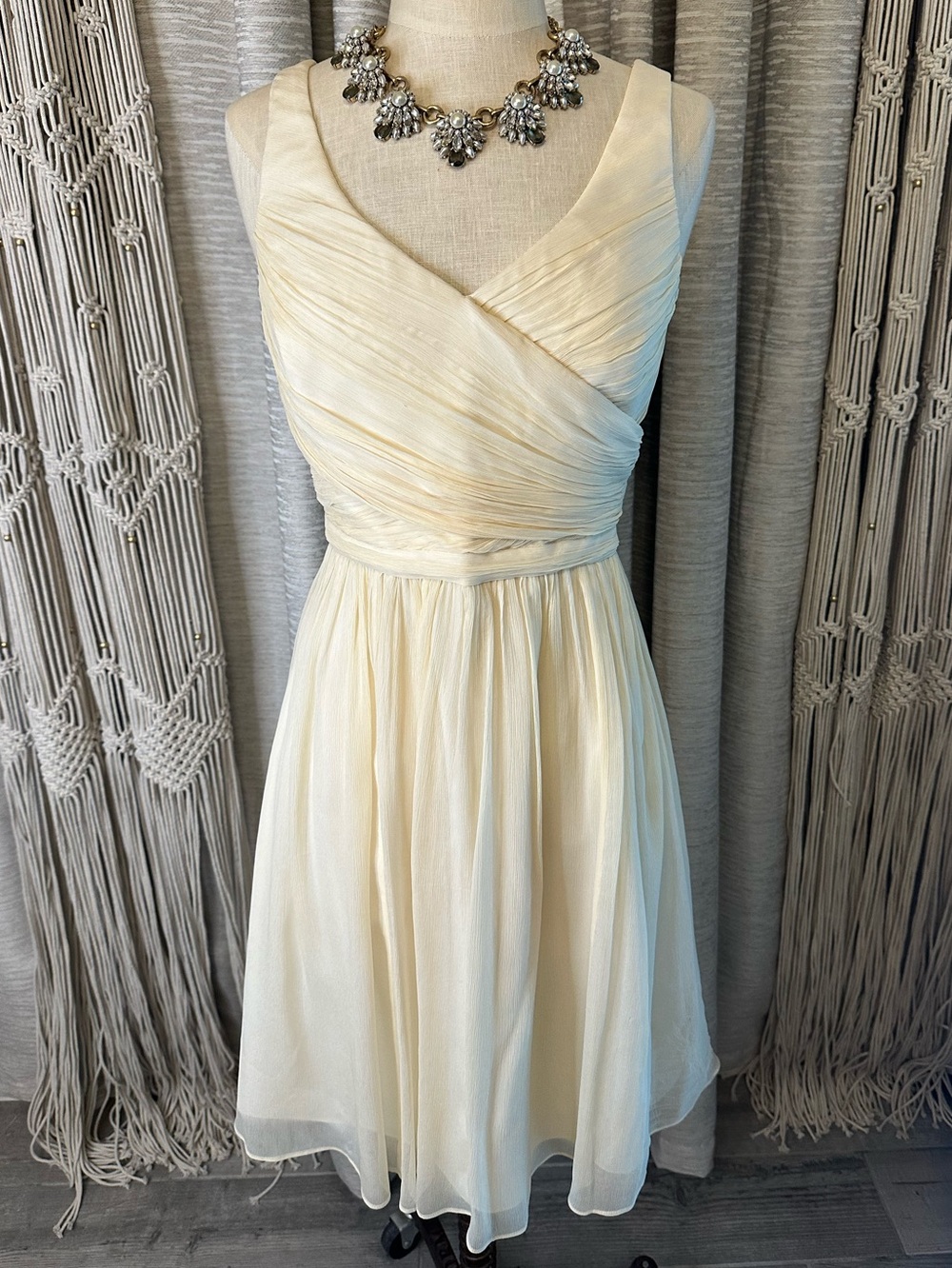 J.Crew 100% Silk Cream Dress Petite 10 Sleeveless Empire Waist Wedding Bridal